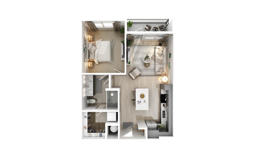 690 sq ft one bedroom apartment floor plan