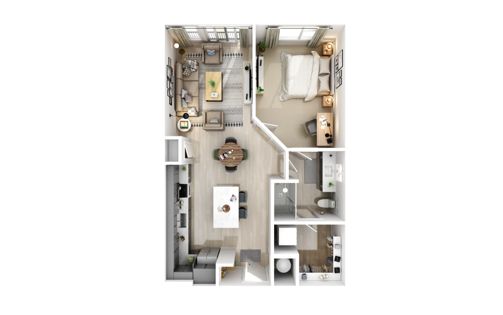 832 SQ FT one bedroom apartment floor plan