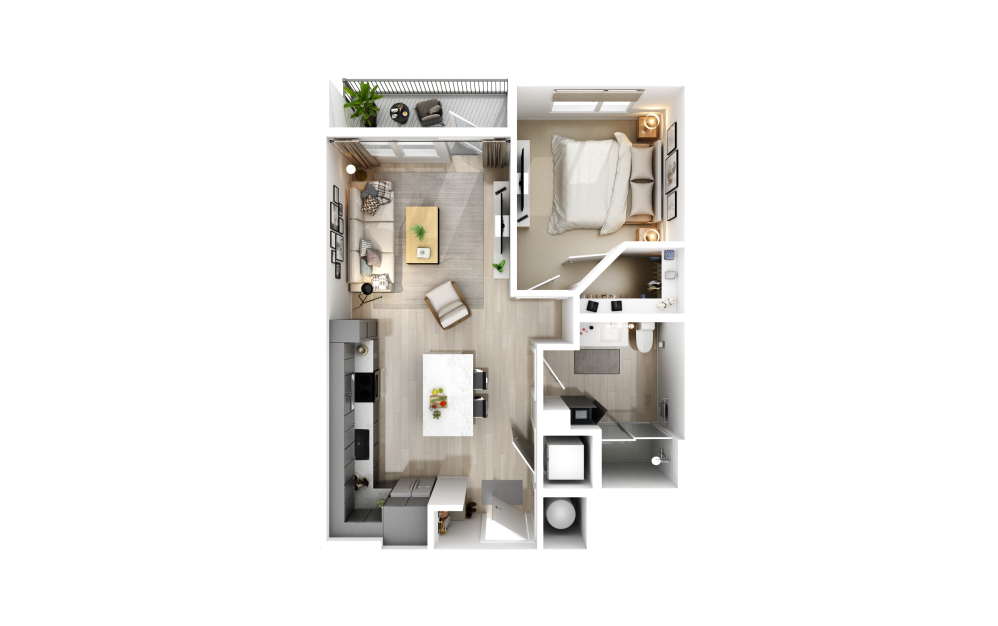 679 SQ FT one bedroom apartment floor plan