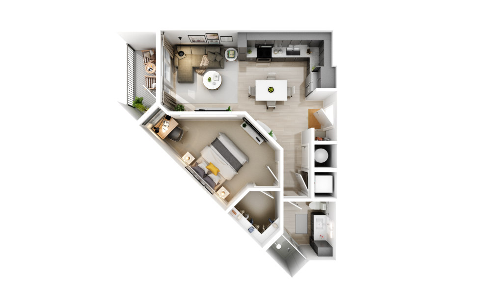 A2  - 1 bedroom floorplan layout with 1 bathroom and 652 square feet (3D)