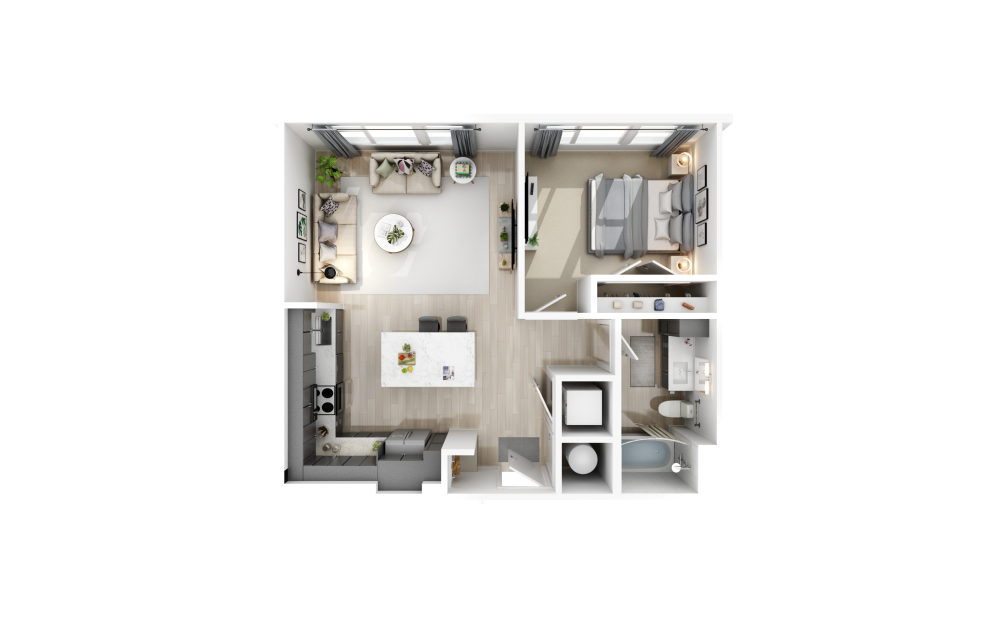 721 SQ FT one bedroom apartment floor plan