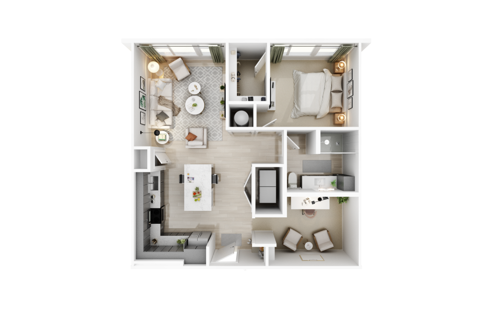 900 SQFT one bedroom apartment floor plan at Solis Hills