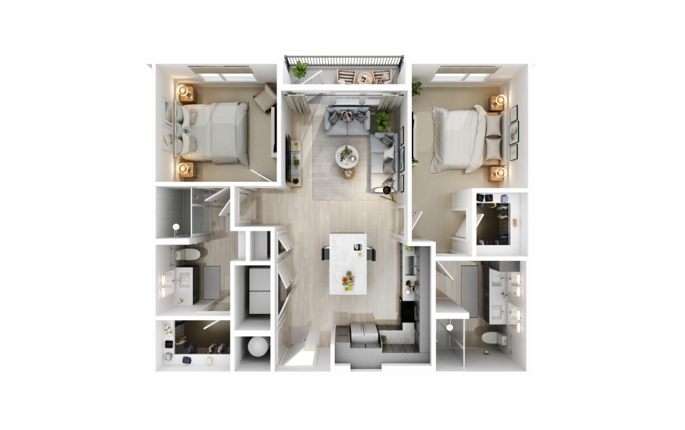1052 sq ft 2 bedroom luxury apartment floor plan