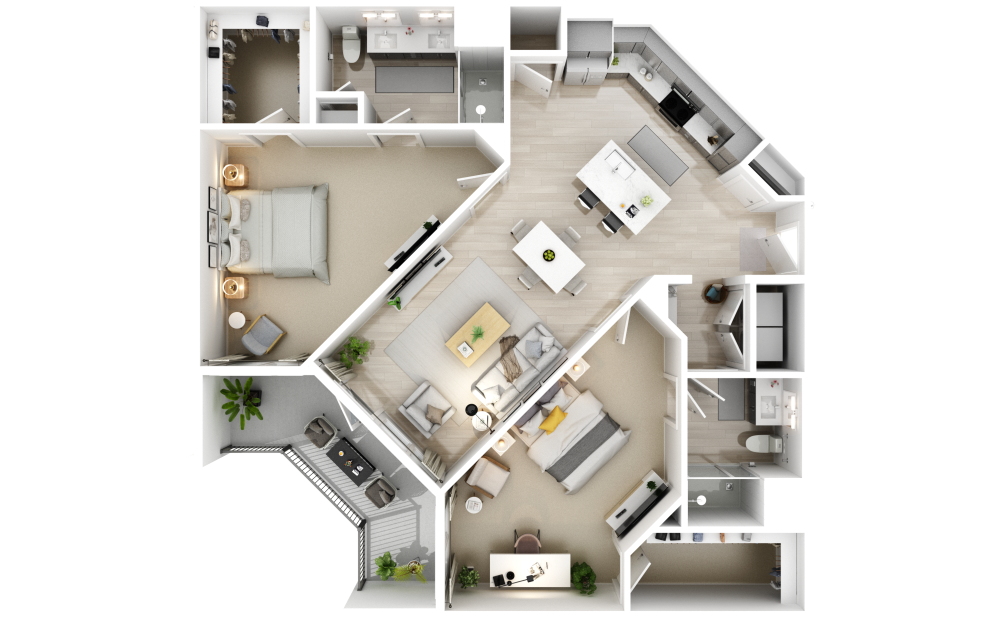 1320 sq ft luxury 2 bedroom apartment floor plan