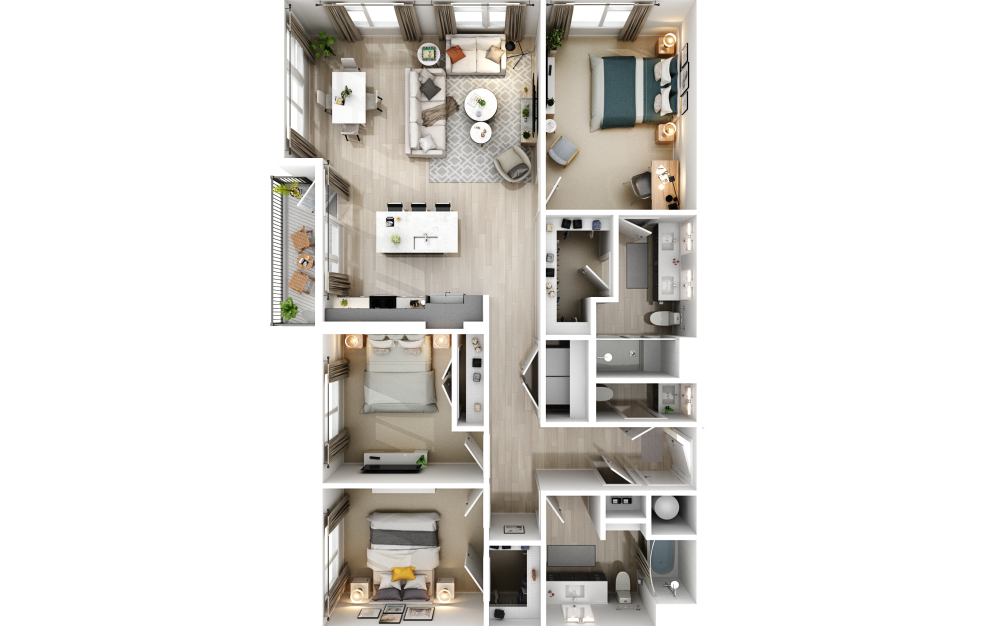 1540 sq ft luxury 3 bedroom apartment floor plan